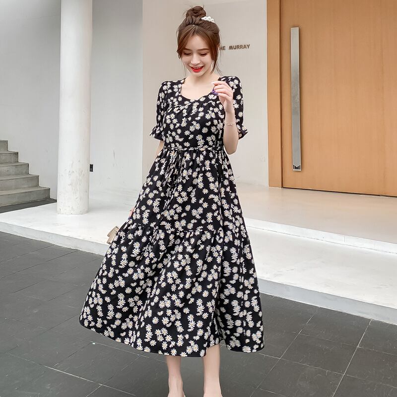 【新作】【送料無料】 マタニティウェア2020夏の新しいシフォン小さな菊のルーズドレス小さな新鮮なミドル丈のマタニティドレス-アリババ サマー 夏物 expec246945631643