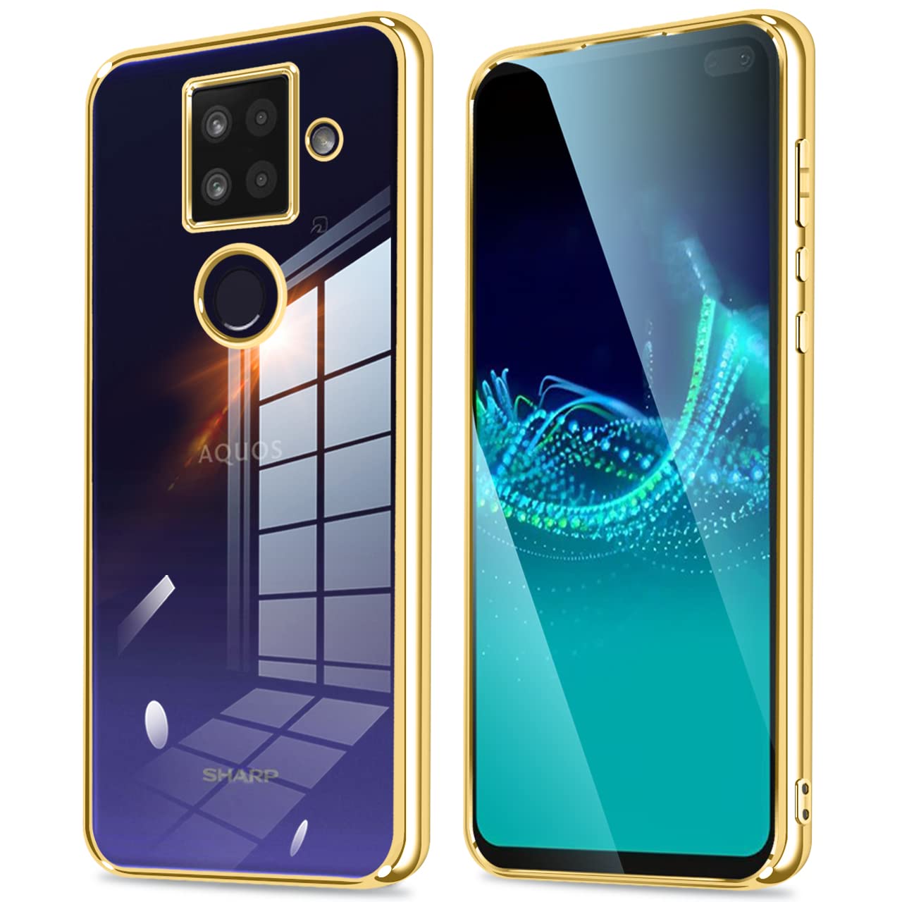 AQUOS Sense4 plus ケース SH-M16 SH-RM16 スマホケース 液晶保護 柔軟 耐衝撃 薄型 透明 tpu ラップホール付き 超軽量 美しい カバー (ゴールド)