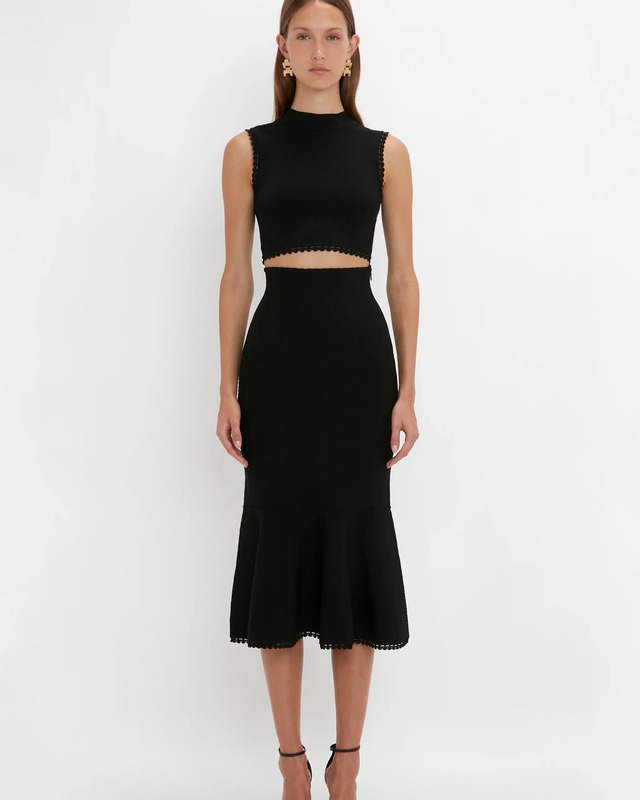 【Victoria Beckham】VB Body Scallop Trim Flared Skirt In Black