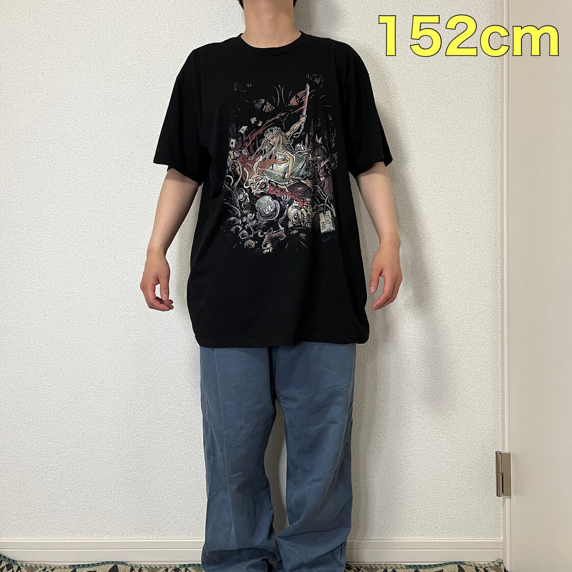 ブランド不明 半袖Tシャツ メンズM相当 アリスモチーフ 黒 古着 メンズ 