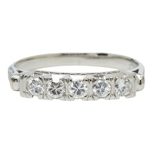 Pt850 プラチナ ダイヤモンド ダイヤ0.31ct 一文字リング リング 指輪 レディース 9.5号 【中古】