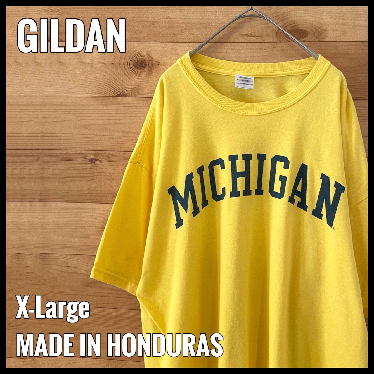 【GILDAN】カレッジ ミシガン大学 MICHIGAN プリントTシャツ アーチロゴ イエロー XL ビッグサイズ us古着