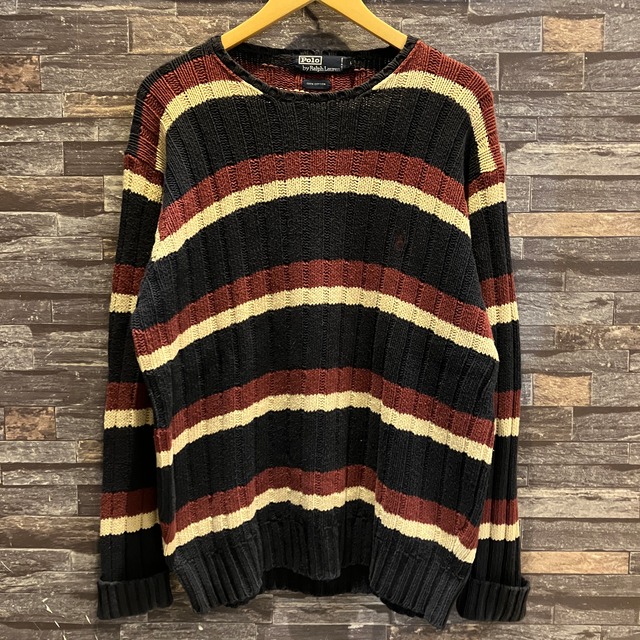 RALPH LAUREN RIB COTTON BORDER SWEATER 1990'S OLD
