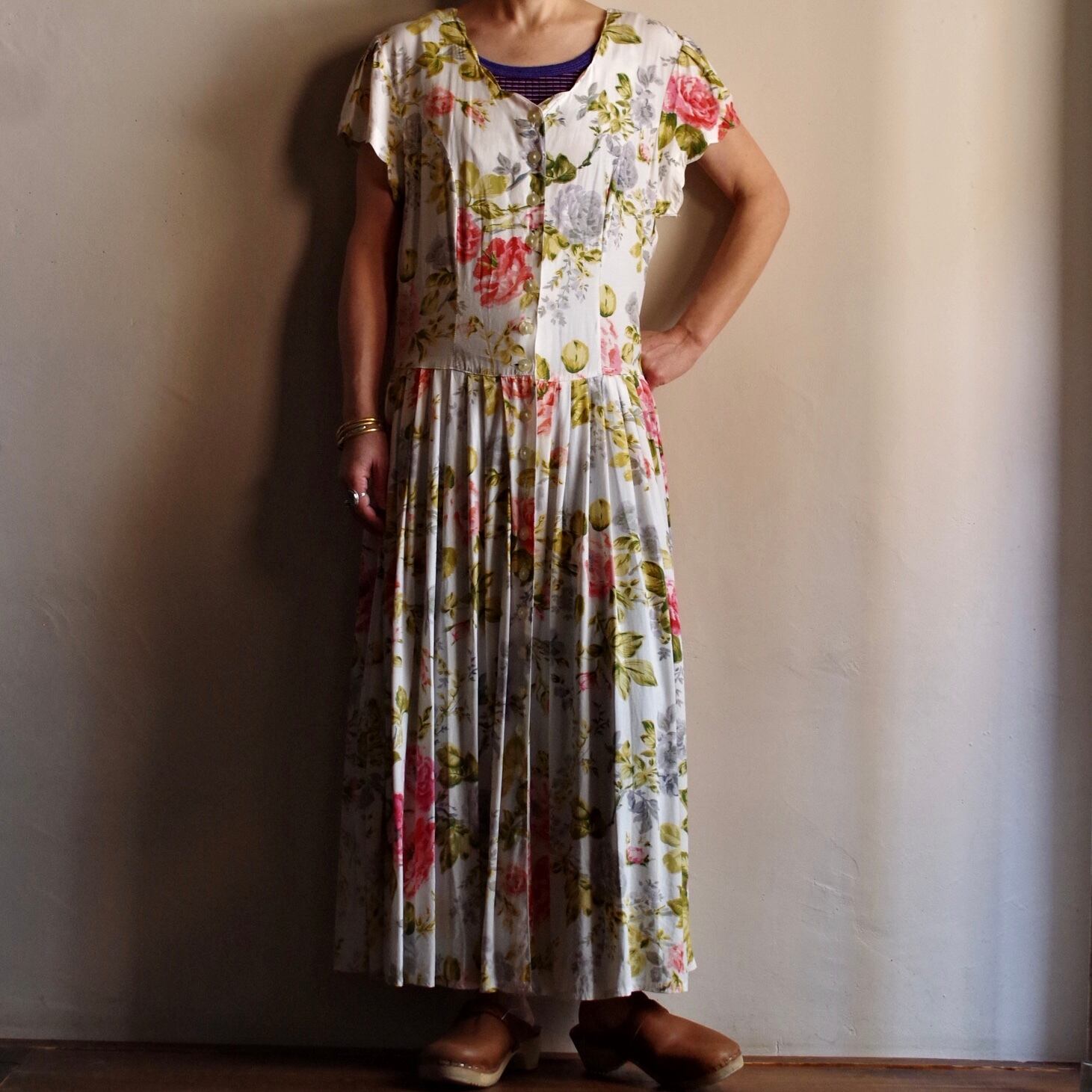 Flower Print Summer Dress 花柄 ショートスリーブ ドレス 花柄ワンピース 古着屋 仙台 Biscco 古着 Vintage 通販