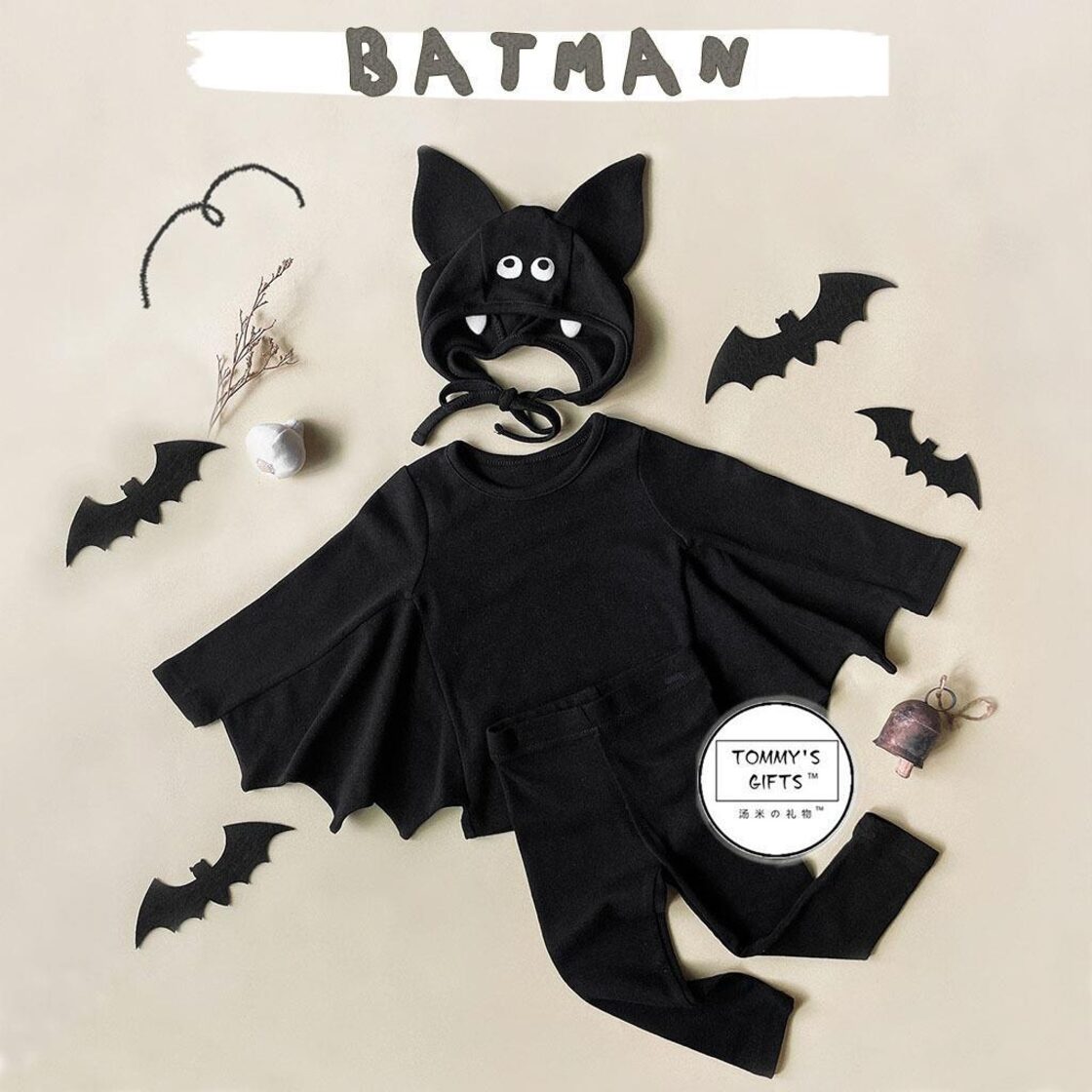 予約」73-100cm ハロウィン コウモリコスプレ トップス＋パンツ＋