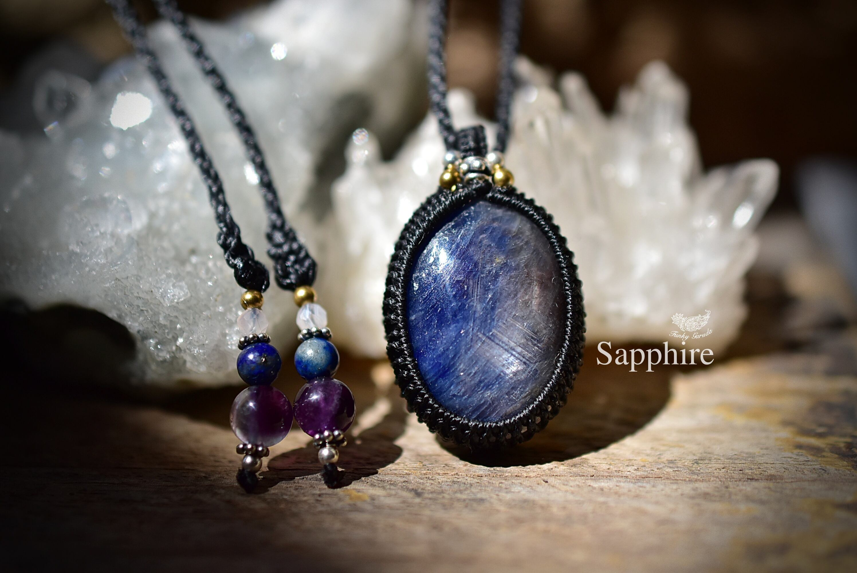 蒼と銀★ブルーサファイア マクラメネックレス823