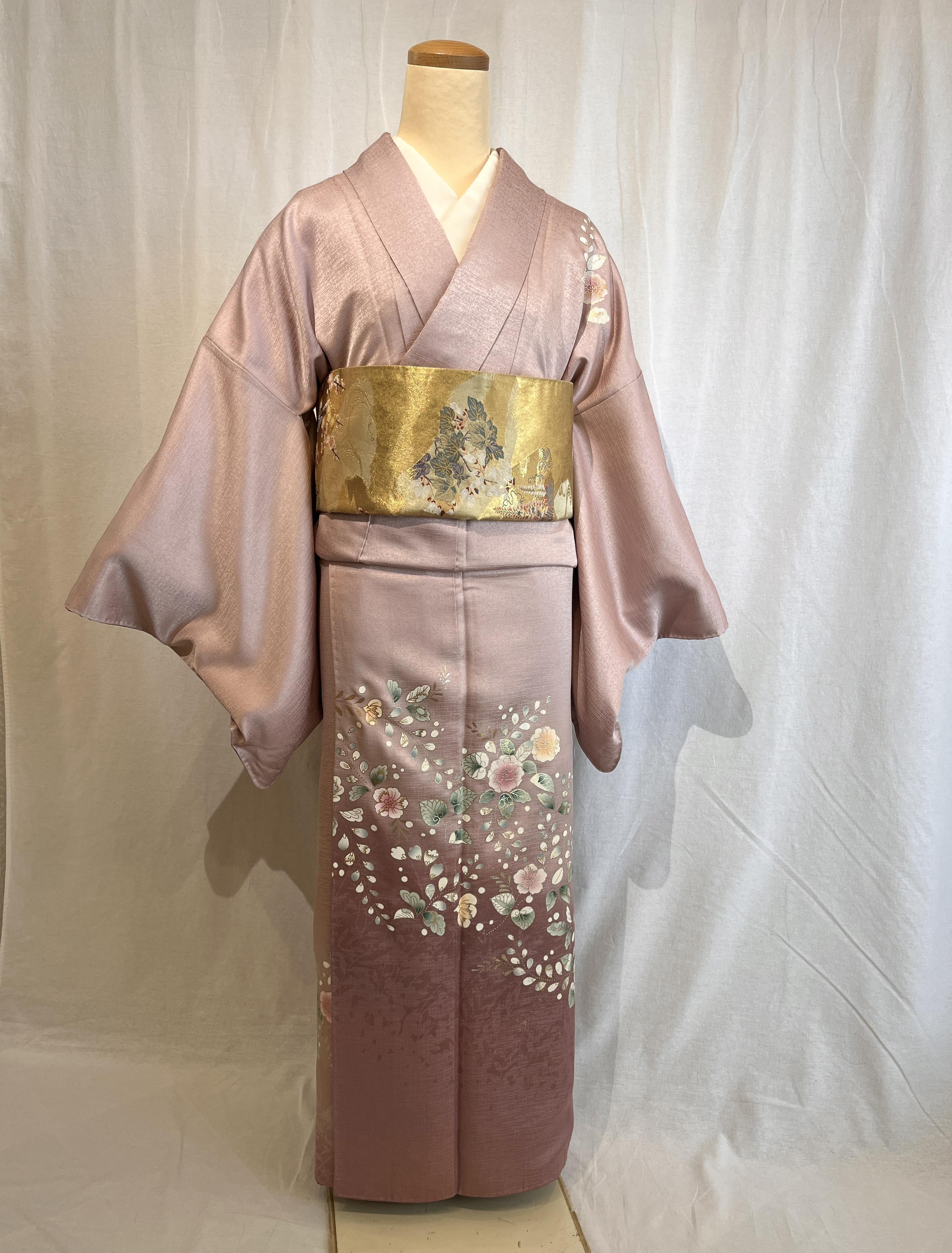 2260 高身長 綸子訪問着 袷単品 Houmongi (lined kimono ...