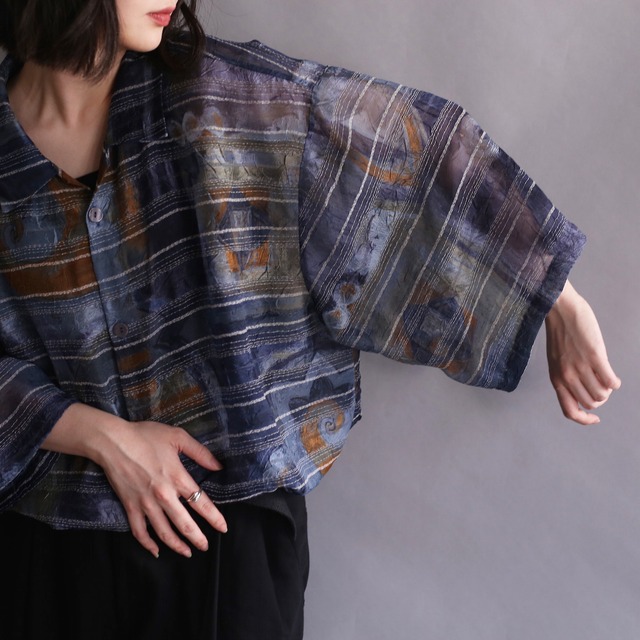wrinkle fabric art pattern h/s big see-through shirt