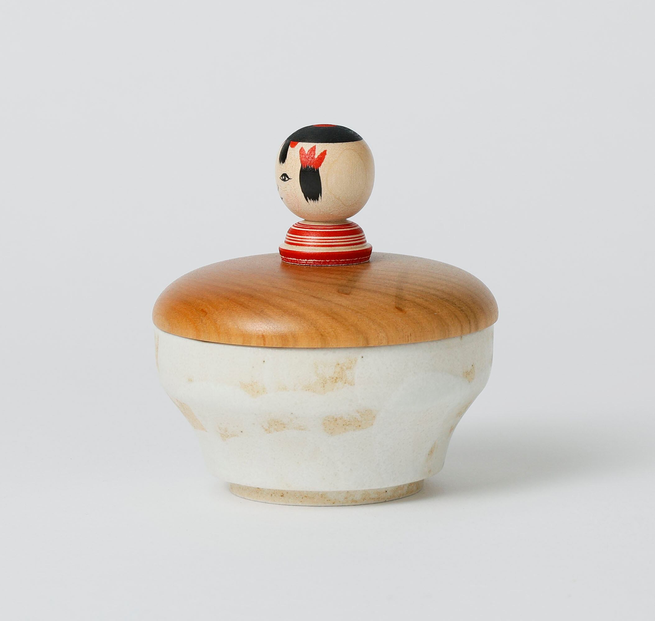 こけし蓋と陶器の小物入れ】津軽系 阿保正文工人 8.5cm | Kokeshi lid
