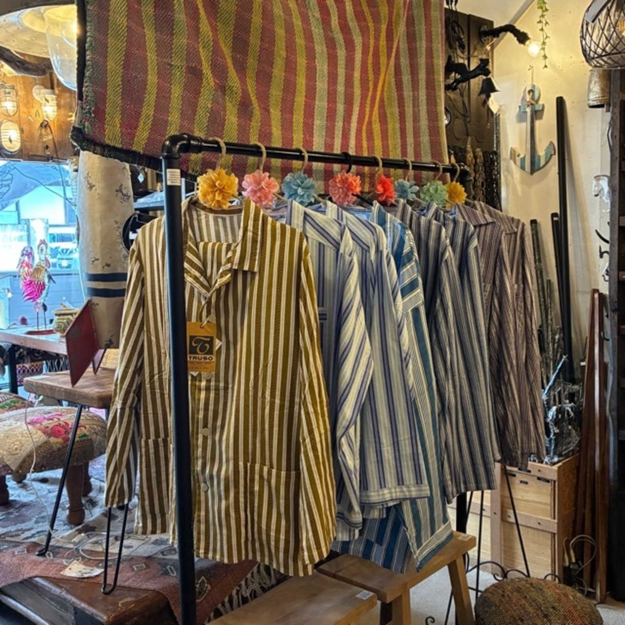 Poland Sleeping suit  Stripe L/S Blue　ポーランド　スリーピングスーツ　ブルー　ロングスリーブ　ブルー　60年代　70年代　デッドストック　ミリタリー　パジャマ　セットアップ　シャツ　パンツ