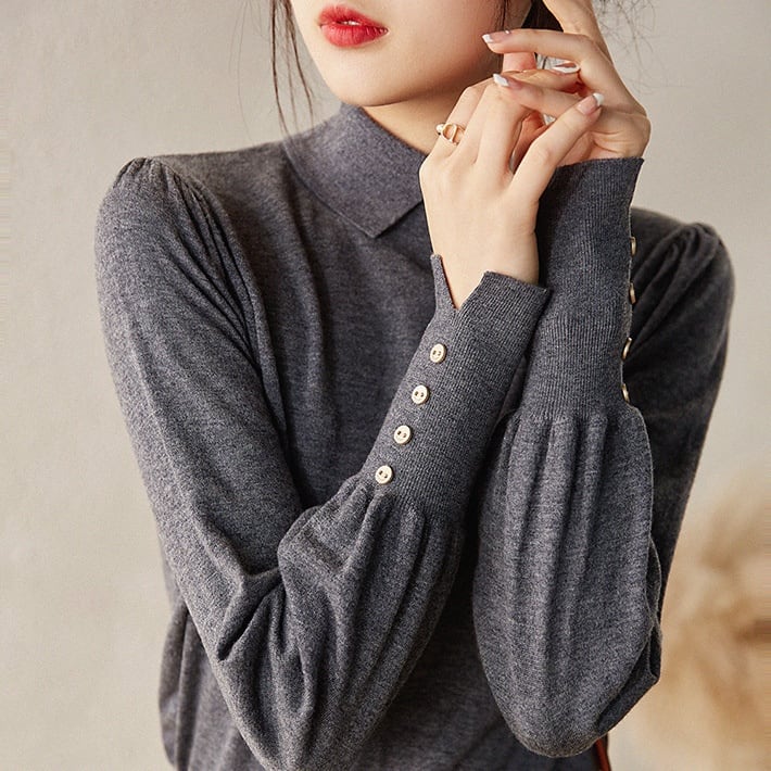 sleeve button high neck stand collar knit TB-TO-0492