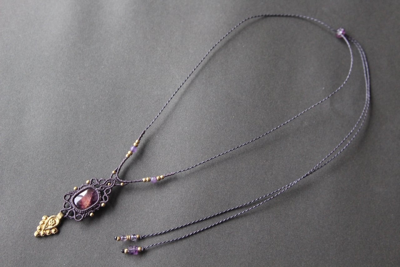 Trapiche amethyst  micro macrame necklace