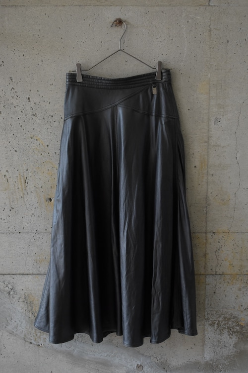 Black leather flare skirt
