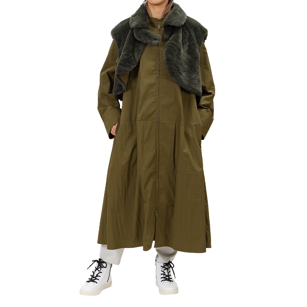 【新作】ワッシャーナイロンタフタ×ファー アンサンブルコート【254-8153】