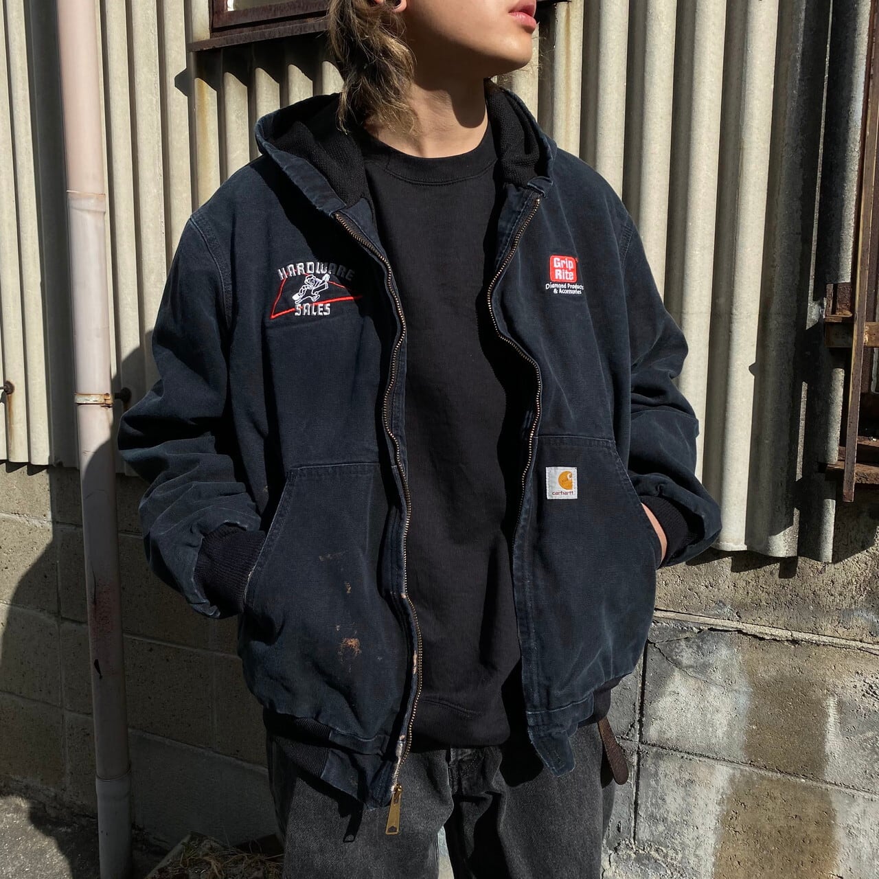 90年代 USA製 Carhartt カーハート 企業ロゴ刺? アクティブパーカー  