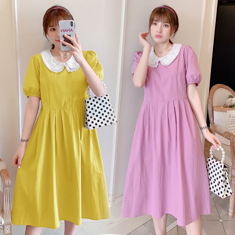 【新作】【送料無料】 マタニティウェア2020夏の新しい綿とリネンの人形の襟のルーズドレス、トレンディな母親のミドル丈のファッショナブルなマタニティドレス-アリババ コットン サマー 夏物 expec281892438920