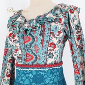 フラメンコ 衣装 ソニアジョーンズ SONIA JOHNES トップス ファルダ ツーピース セットアップ 柄 模様 ボランテ フリル 豪華 舞台 青 緑 グリーン系 ブルー系 カラフル スカート レディース 踊り 華やか 大人 イベント パーティ フラメンコ衣装 トップスセットアップ ファッション レディース服