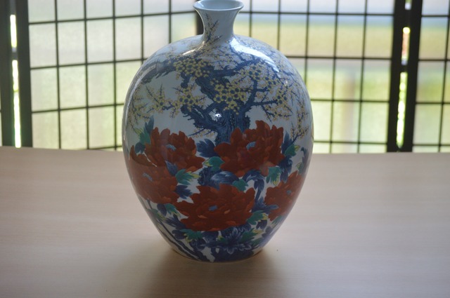 染錦赤牡丹文　花瓶