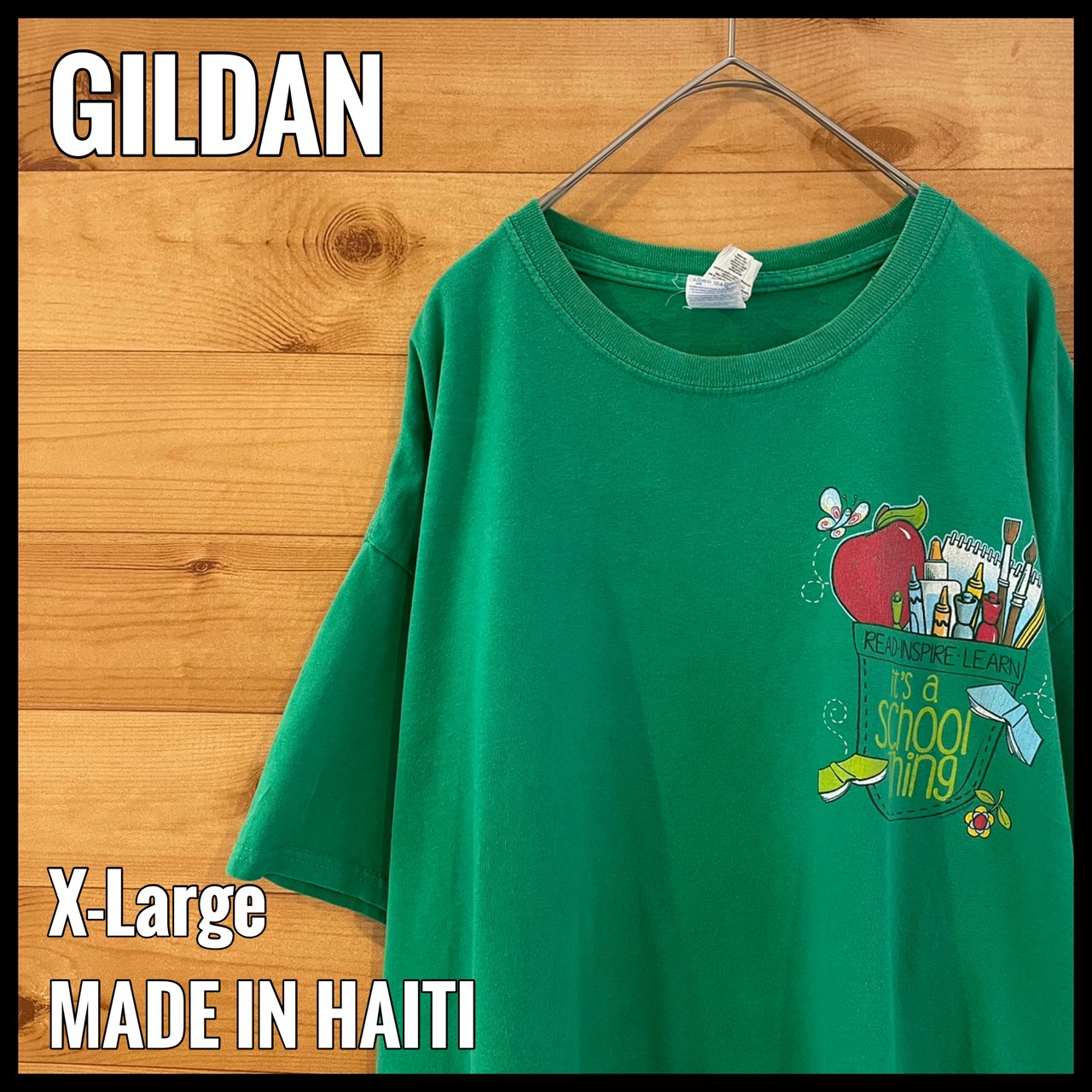 【GILDAN】イラスト Tシャツ グリーン XL ビッグサイズ US古着 アメリカ古着