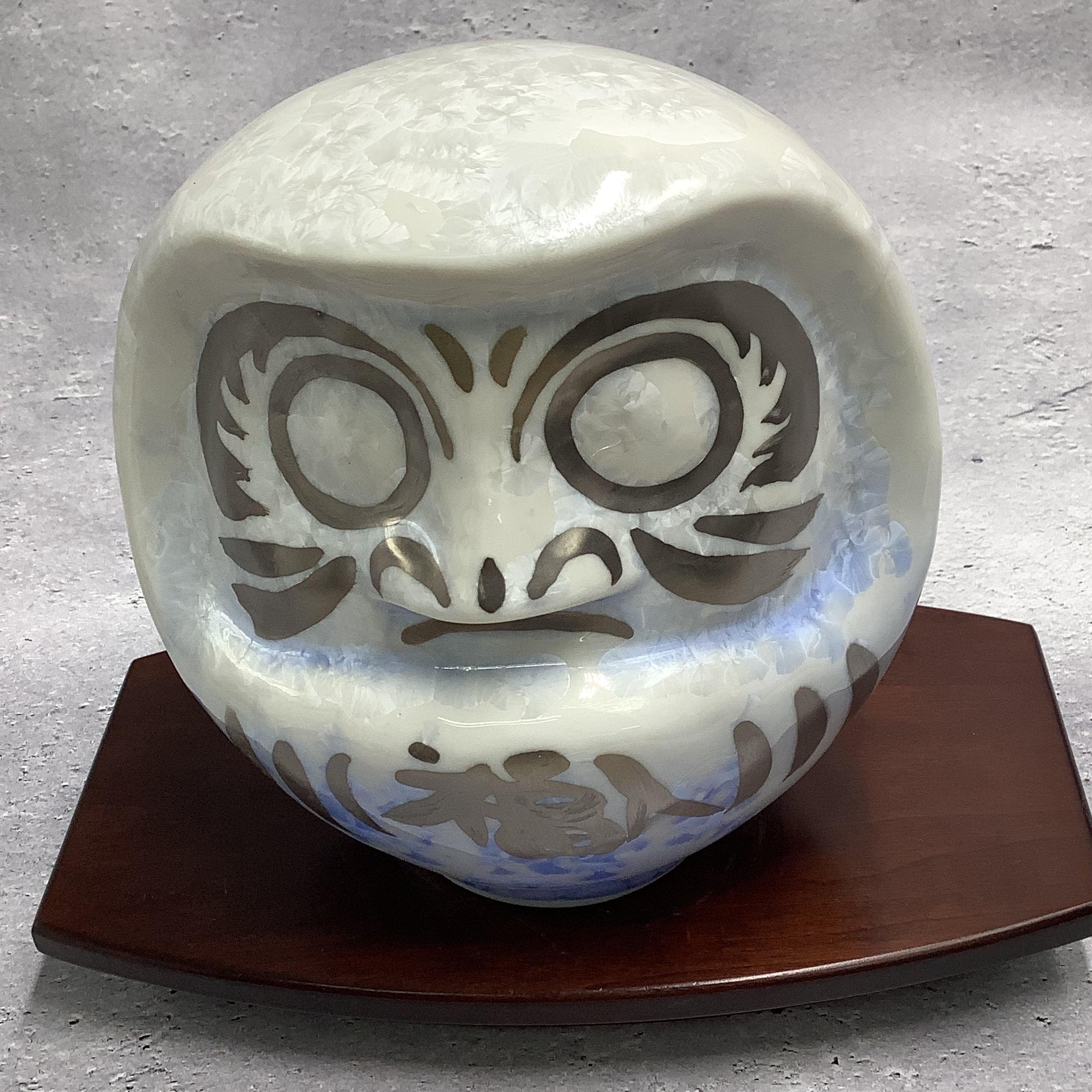 新作】達磨 ダルマ （大） 花結晶（白青）×銀彩 置物オブジェ | 京焼