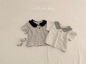 【valu bebe】ラウンドカラーボーダーカットソー メラングレー 70〜110cm