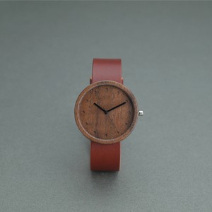 Walnut wood - Organic leather Red - L