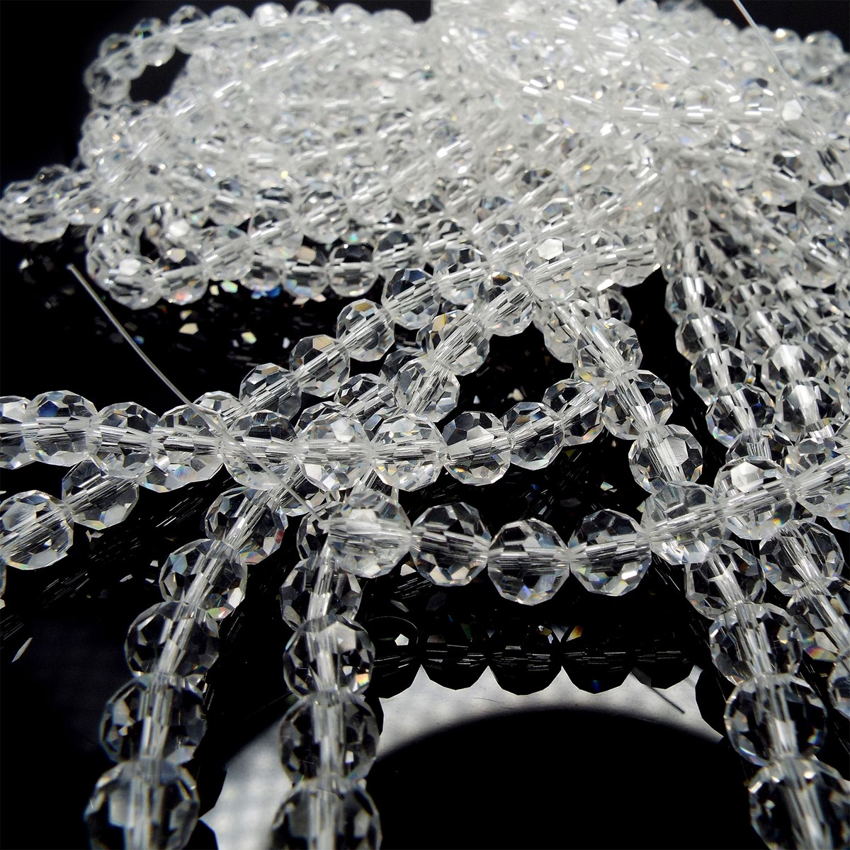 ガラスビーズ 約6mm 約96粒 クリスタルガラス ラウンドカット 連売り  