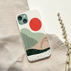 受注生産 iPhoneケース 赤い太陽と丘のレトロ抽象｜風景風抽象 CURV023A