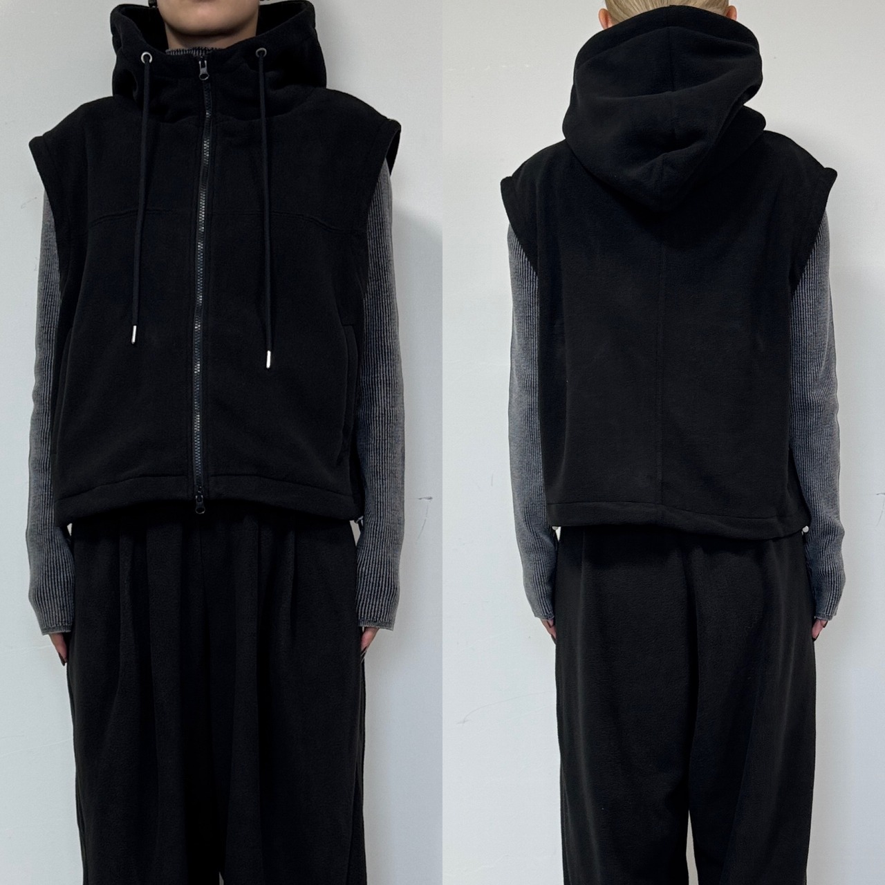 Wzipフリースフーディーvest/ブラック
