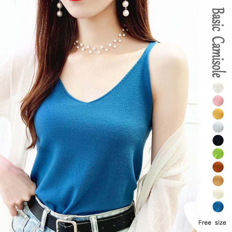 2022新作 キャミソール シンプル 無地 インナー 伸縮性 フリル かわいい ベーシック 着回し ストレッチ