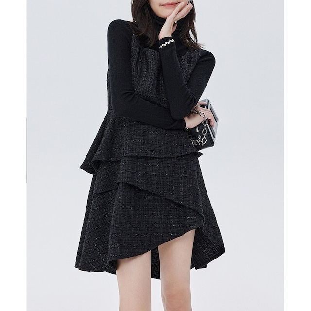 Asymmetry flare jumper skirt　B3700