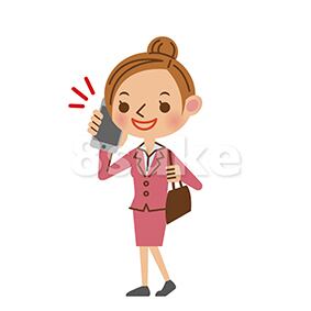イラスト素材:スマートフォンで通話するビジネスウーマン(ベクター・JPG)