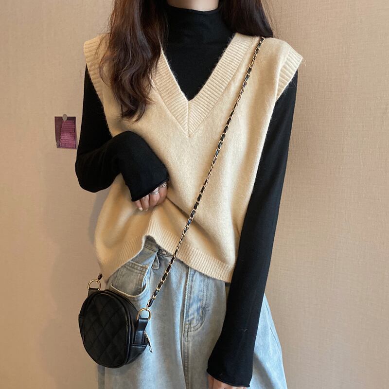 スプリングレッドニットノースリーブショートトップス 春物 試着室46990402921