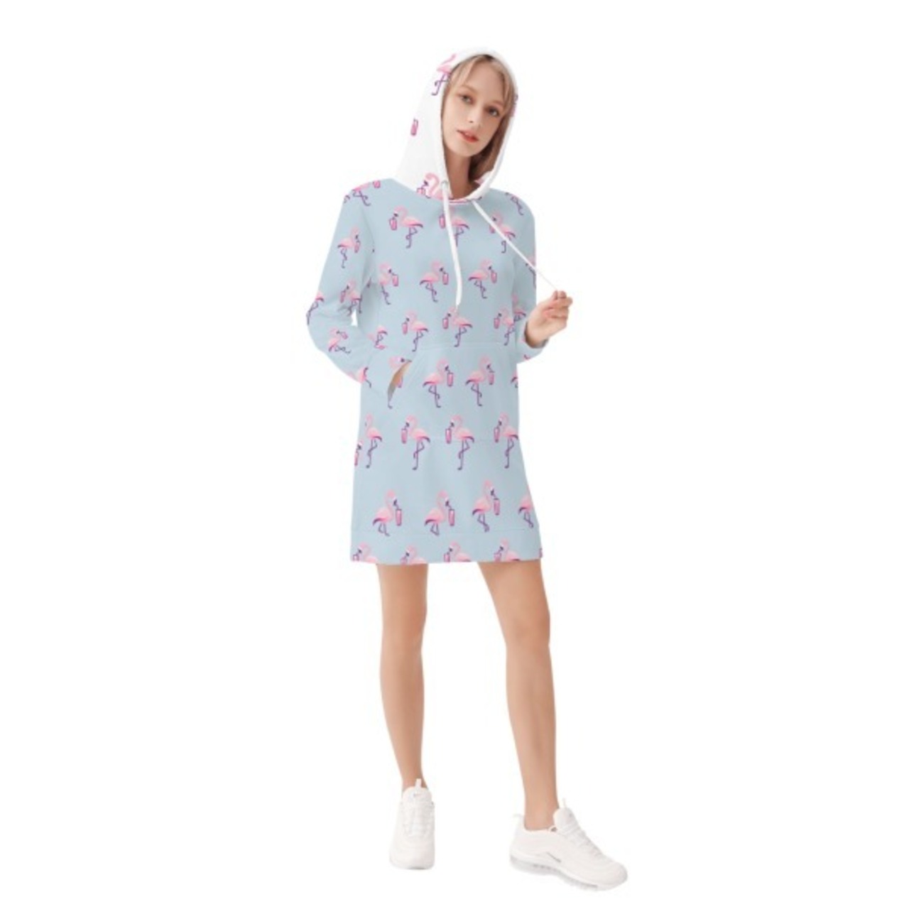 Women's Casual Hoodie Midi Dress Light Blue 4289