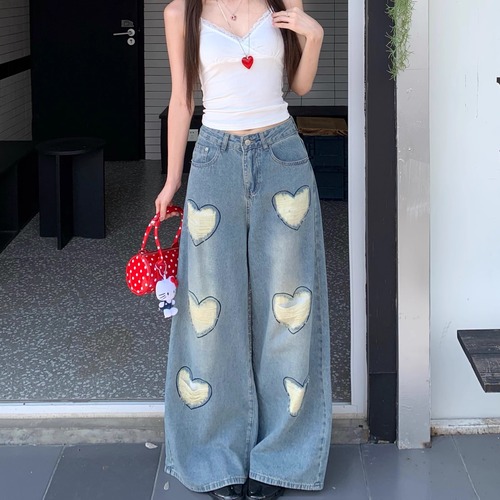 ダメージハートワイドデニムパンツ ・11660