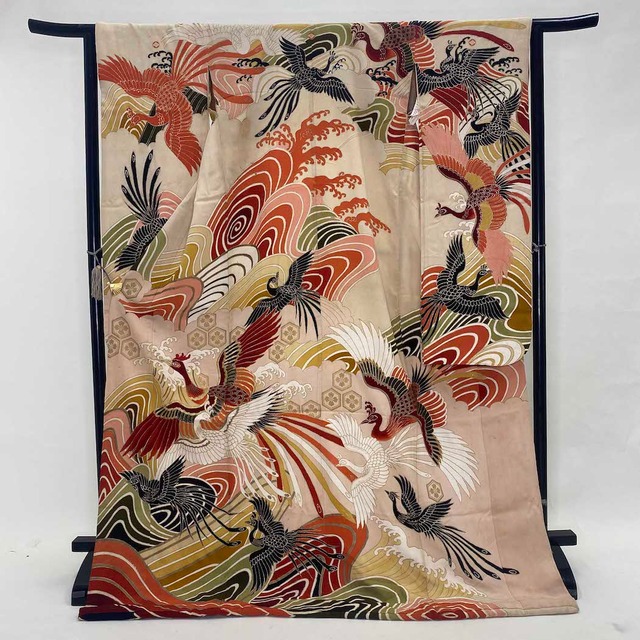 ☆超美品 着物 正絹 刺繍 振袖 アンティーク 貴重 大正 159 着黒地 