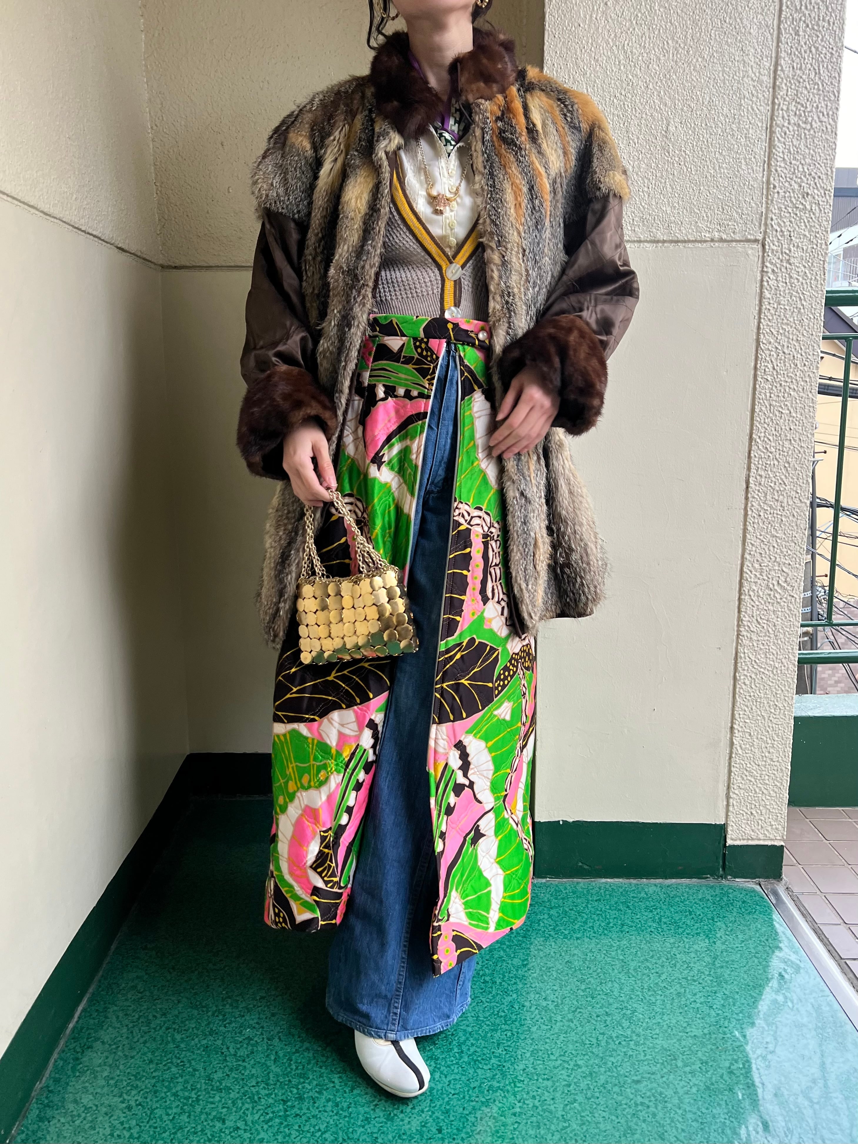 70s gray × yellow knit cardigan ( ヴィンテージ グレー × イエロー