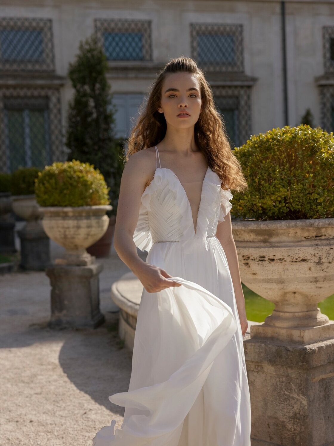 優しい パーティードレス Vネックドレス 快適な生地 花嫁 拳式 前撮り  