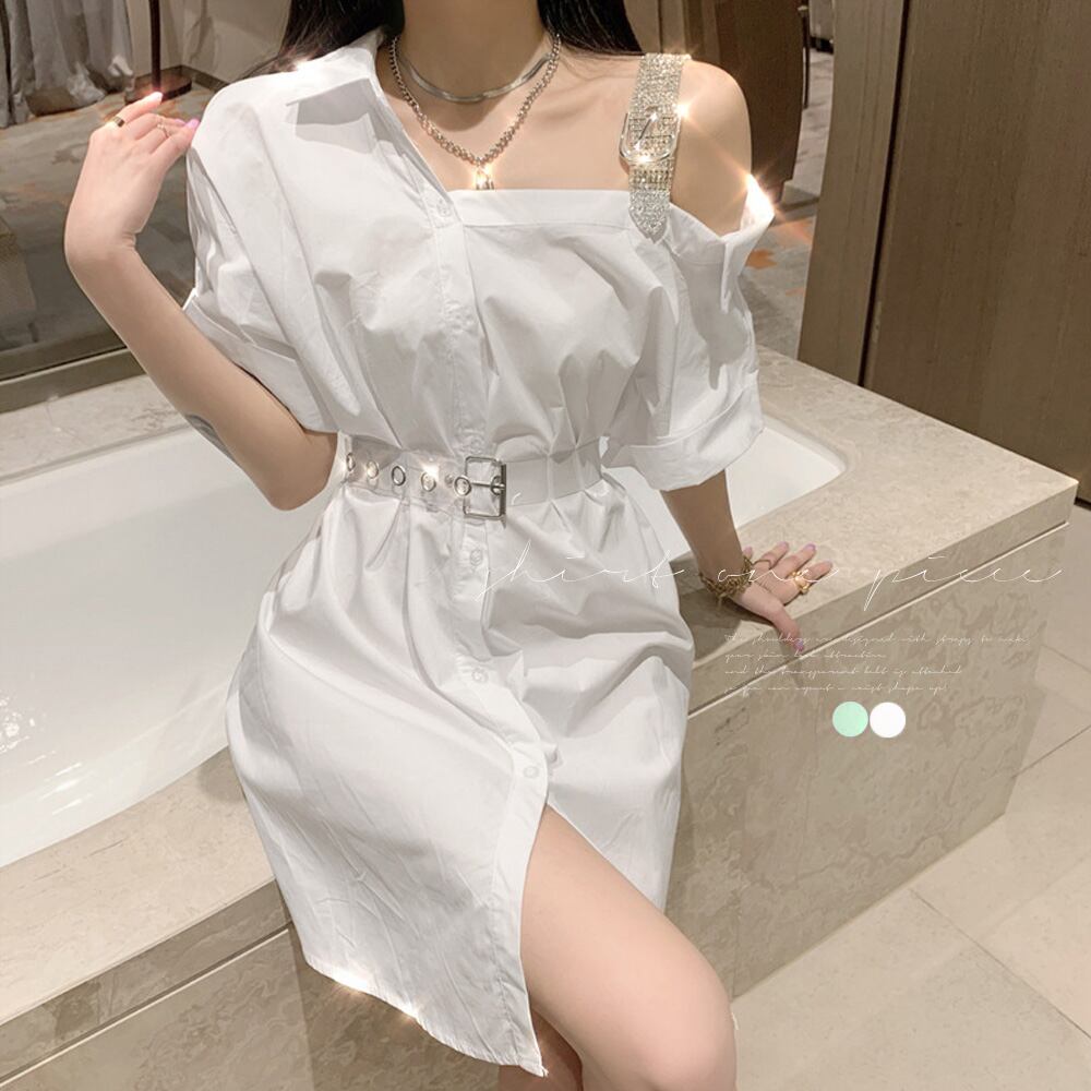 シャツワンピース レディース ミニワンピ白