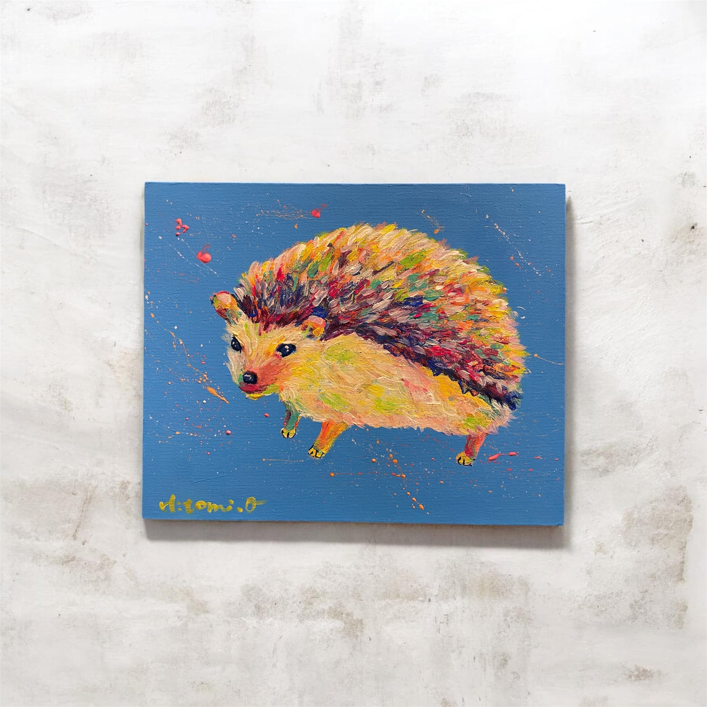 A-183/24】動物画 キリン 絵画 キャンバス 真作 インテリア 作品証明
