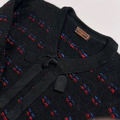 90s YVES SAINT LAURENT tricots イヴサンローラン トリコット リボン デザイン ウールニットセーター /ブラック/オールド/ビンテージ