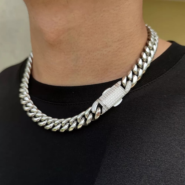 Iced Out Clasp Miami Chain Necklace 【SILVER】