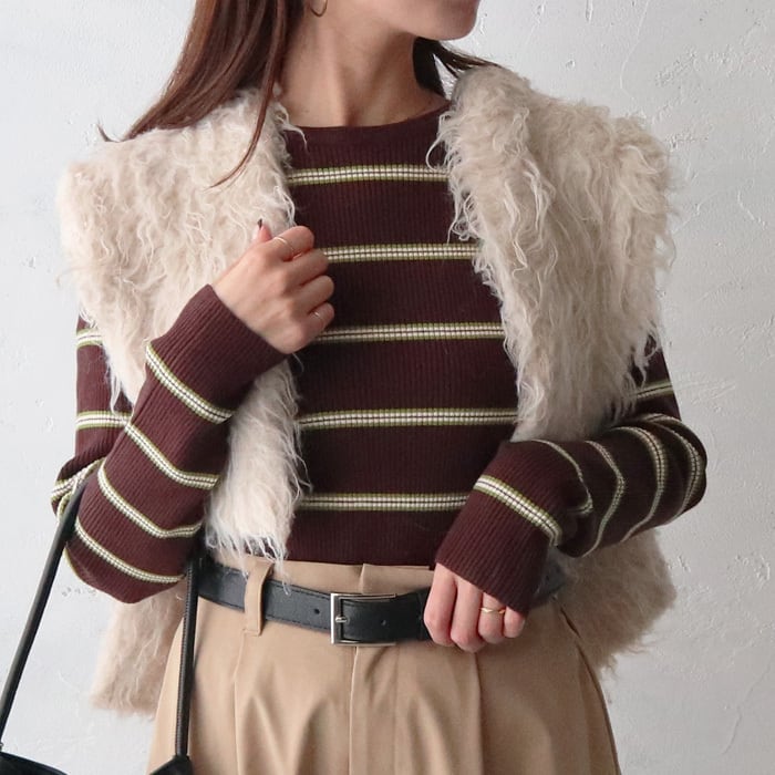 (D06)マルチボーダーリブニット