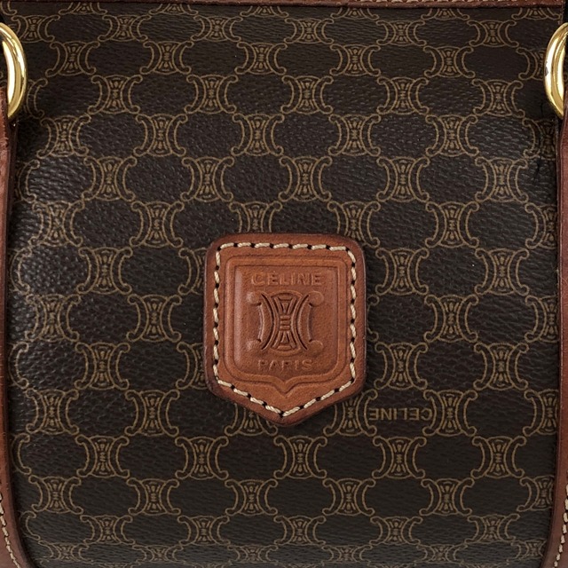 CELINE セリーヌ マカダム ショルダーバッグ ブラウン ブラゾン型押し PVC ロールバッグ vintage ヴィンテージ オールド us8d3n