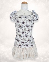 日本製vintage 薔薇リボン細見えトップス