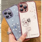 【iphone14対応】 おしゃれ たんぽぽ かわいい デザイン キラキラ 宝飾 メッキ フレーム iphone ケース 6配色