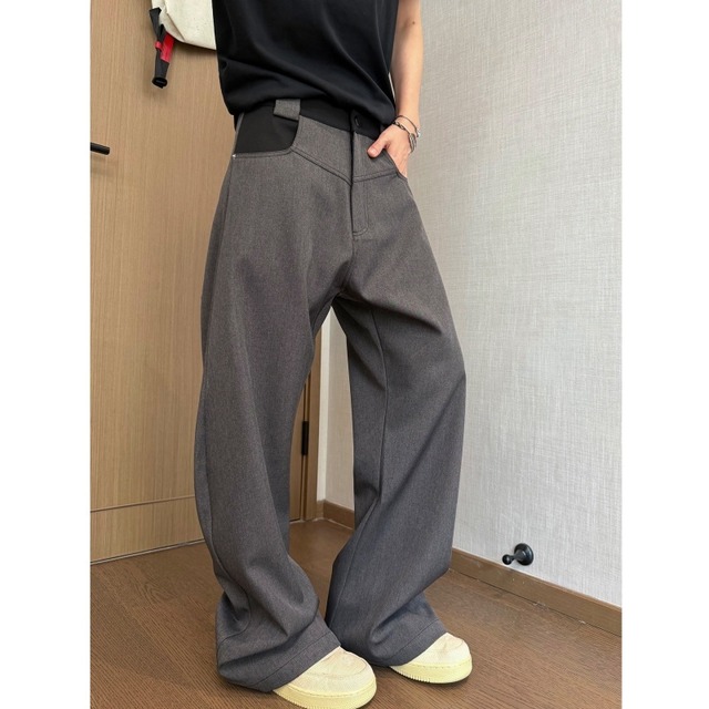 dannyandzeeブラックグレーカラー切り替えストレートパンツ