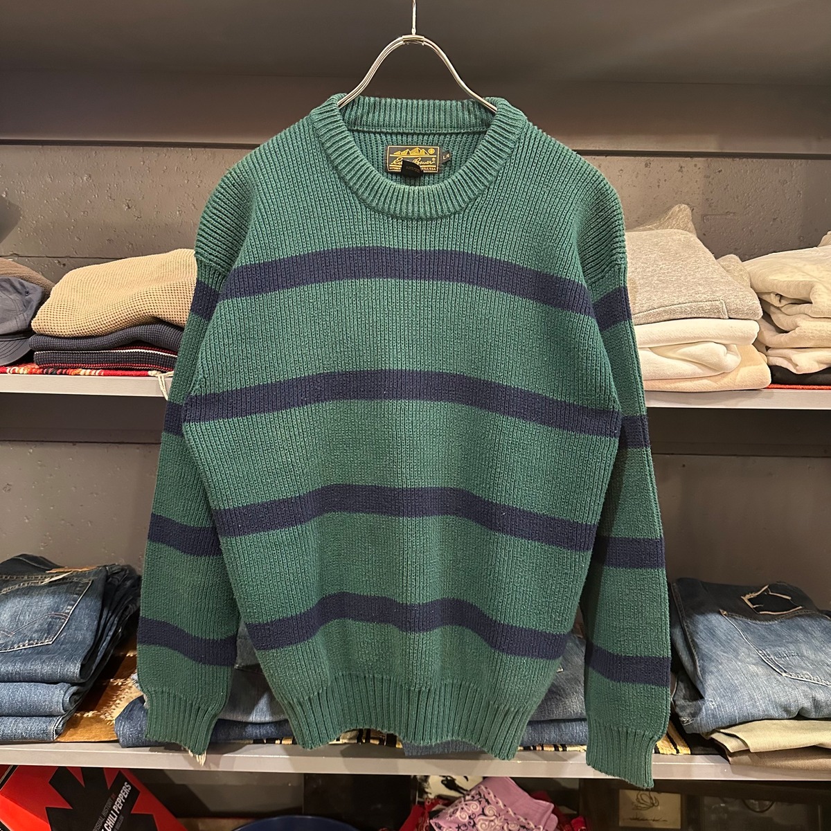 Vintage 90s-00'S Eddie Bauer cotton knit sweater, men's size L cotton green type Vintage Second Hand