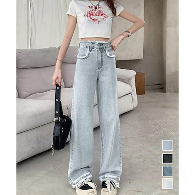 新追加 2025 新作春 脚長効果! デニムパンツ レディース フリンジ デニムパンツ ハイウエスト美脚