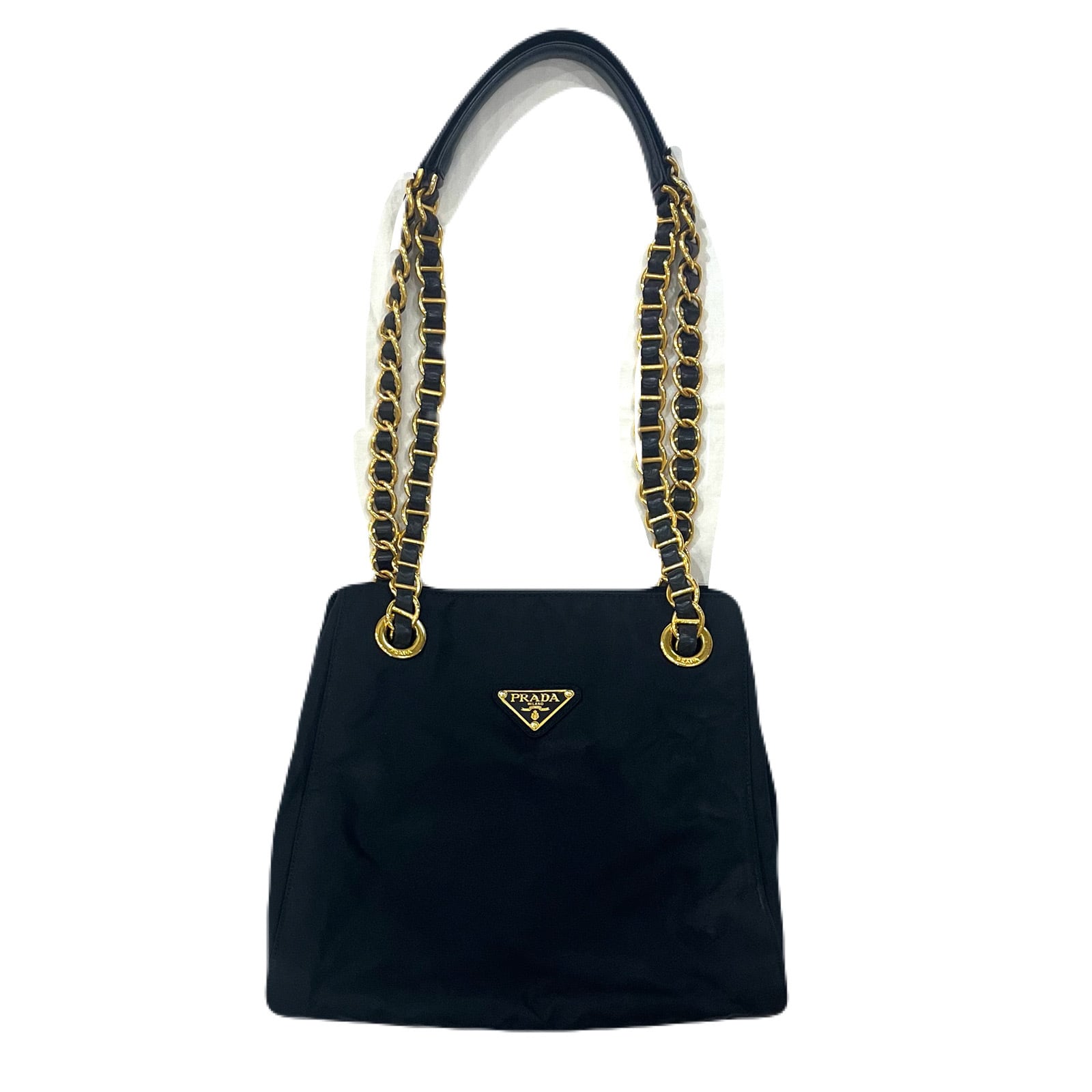 PRADA】2260 プラダ ナイロン チェーントートバッグ ブラック ゴールド